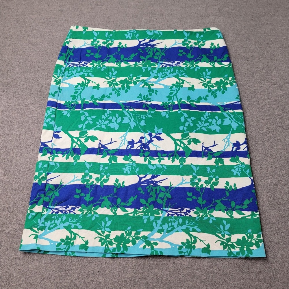Talbots Skirt Womens 14 Blue Green Leaf Print Floral Cotton Stretch Lined Retro